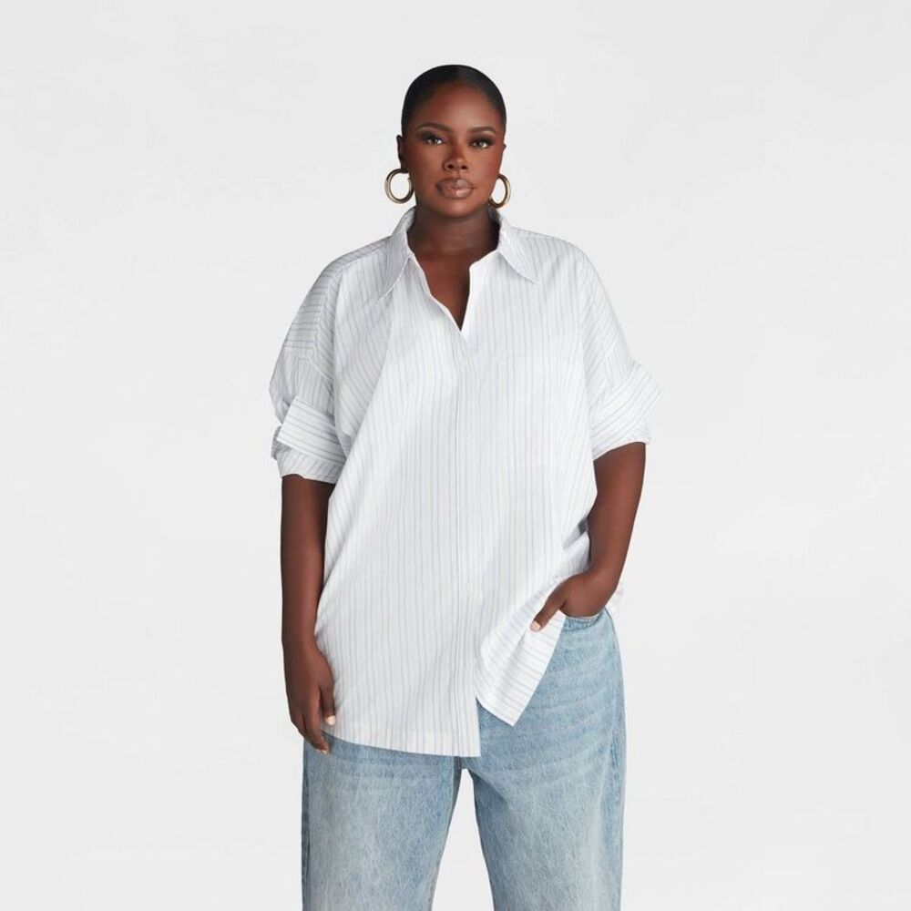 KBB by Kahlana -  Women's Short Sleeve Button-Down 'T Cream